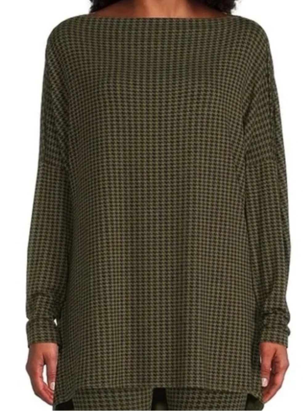 bryn Walker Brown and Tan Houndstooth Lightweight Top